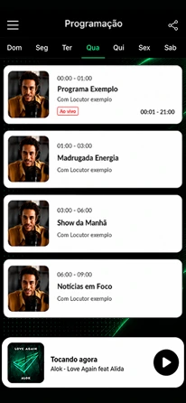 Pantalla de la app - reproductor en vivo